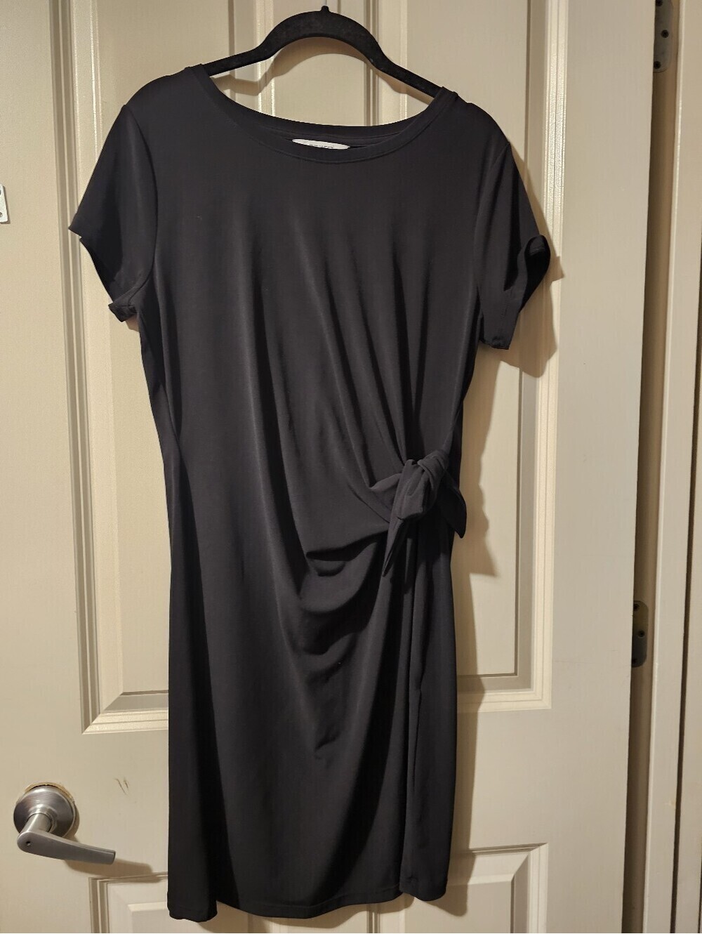 Nine West Black Short Sleeve Tie-Waist Midi Dress